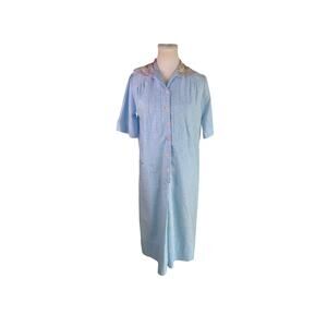 Volup Vintage 50s Sky Blue Scallop Floral Collar Cotton House Shirt Dress XL